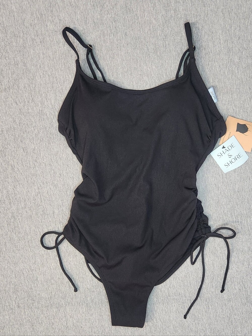 Shade & Shore Women’s Ribbed Drawstring One‑Piece – Black (Size S)